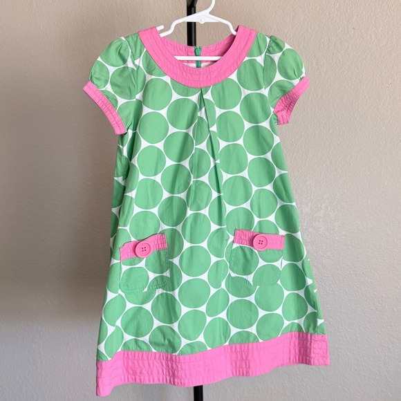 Mini Boden Dresses & Skirts - Mini Boden Girls Green Pink Polka Dot Mod Pocket Dress Size 7-8Y